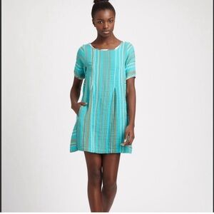 Ace & Jig Anthropologie Artisan Turquoise and gold Striped Dress